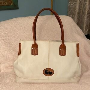 Vintage Dooney and Burke White and Brown Tote Bag
